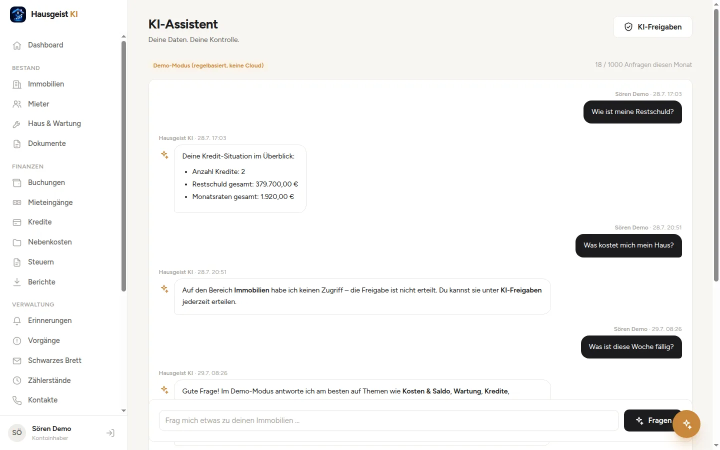 Der KI-Assistent im Chat: Ohne Freigabe verweigert er den Zugriff auf einen Bereich — und sagt das offen